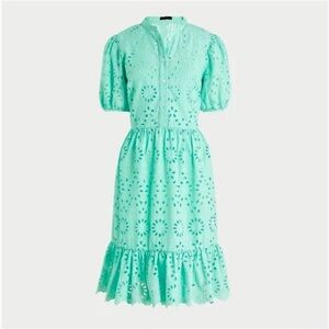 J Crew Puff-sleeve eyelet dress, Sun washed aqua, Petite size 6
